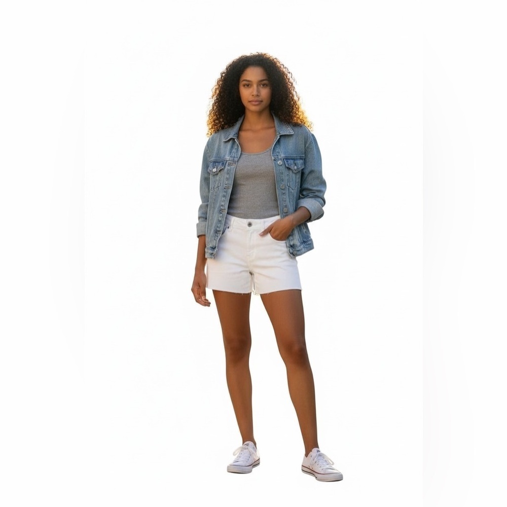 American Eagle White Denim Shorts Size 6 | Next Level Stretch Raw Hem